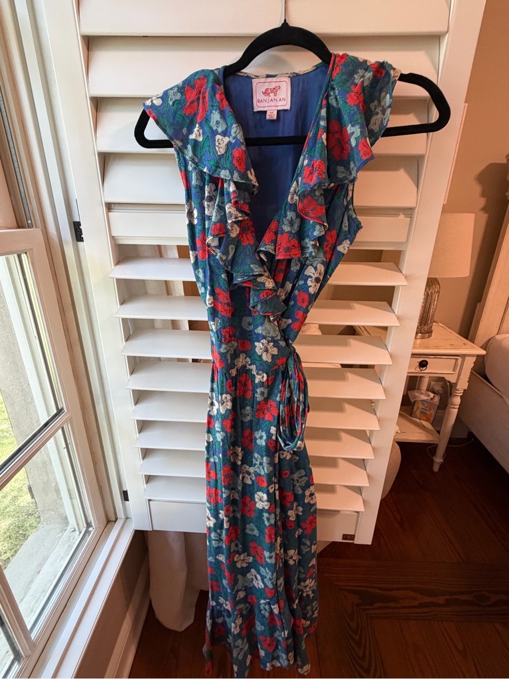 Banjanan Teal Floral Ruffle-Front Wrap Maxi Dress